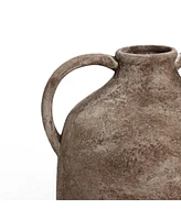 LuxenHome Marble Brown Ceramic 11.5-Inch Tall Jug Vase with Handles