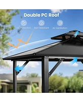 8×5 Feet Gray Hardtop Grill Gazebo Canopy with 2-Tier Pc Roof with Side Shelves