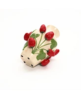 LuxenHome Ivory with Red Strawberries Ceramic 11-Inch Tall Vase