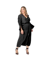 Plus Women's Ruched Long Sleeve Wrap Dress Maxi Length