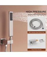 Brushed Nickel Celling Mount Thermostatic Rain Shower System with Handheld and Wall Body Jets 3 Functions Faucet