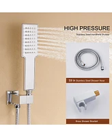 Chrome Luxury Temperature Thermostatic Shower System wtih Handheld Sprayer Wall Mount Rain Dual Shower Heads with 3 Body Jet