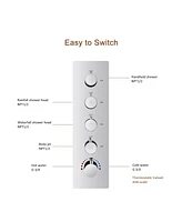 Chrome Luxury 4-Way Thermostatic Shower System with Led and Music Player Shower Faucet Set with Handheld Shower Head and Body Jets