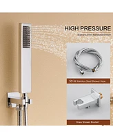 Chrome Wall Mount Thermostatic Rain Shower System with Handheld and Body Jets Bathroom Faucet Set