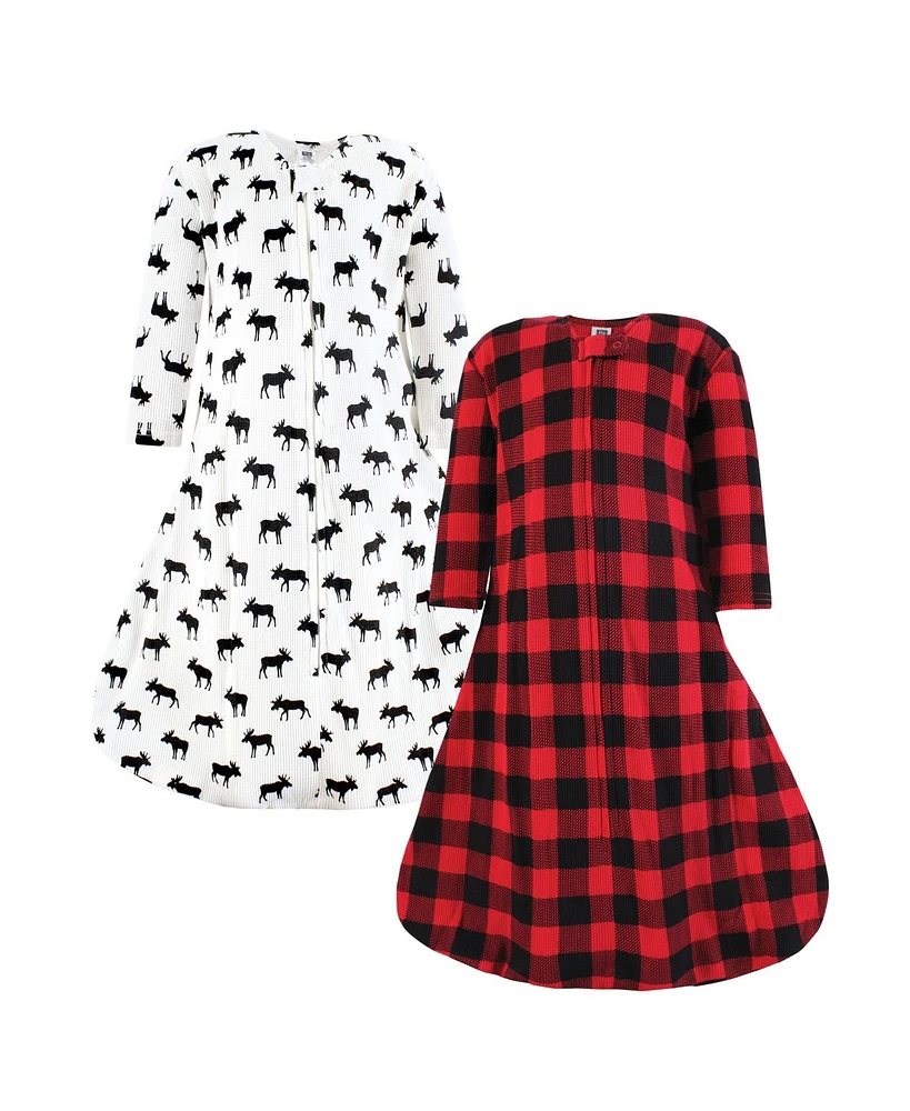 Hudson Baby Infant Boy Thermal Long Sleeve Sleeping Bag 2pk, Buffalo Plaid Moose, 0-6 Months