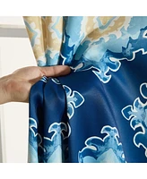 Hlc.me Liam Ogee Ikatt Damask Patterned Window Grommet Curtains Bedroom - Light Blocking Darkening Window Panels, Set of 2 (Navy Blue