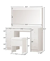 Vanity Desk Set with Led Lighted Mirror & Power Outlet