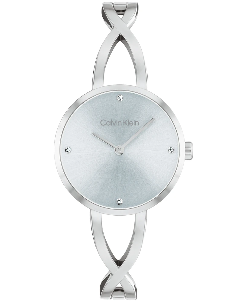 Calvin Klein Women's Sculpted Embrace Silver Tone Stainless Steel Bracelet Watch, 28mm