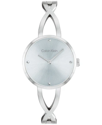 Calvin Klein Women's Sculpted Embrace Silver Tone Stainless Steel Bracelet Watch, 28mm