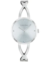 Calvin Klein Women's Sculpted Embrace Silver Tone Stainless Steel Bracelet Watch, 28mm