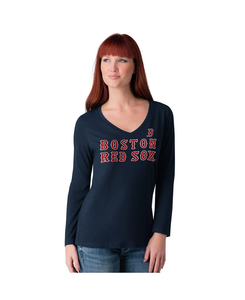 G-iii 4Her by Carl Banks Women's Red Boston Sox Post Season Long Sleeve V-Neck T-Shirt