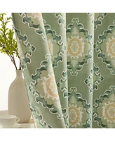 Hlc.me Liam Ogee Ikatt Damask Patterned Window Grommet Curtains Bedroom - Light Blocking Darkening Window Panels, Set of 2 (Sage Green