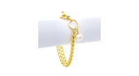 Double Chain with Shell Pearl Drop Toggle Bracelet