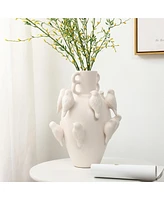 LuxenHome Classic White Ceramic Modern Birds 14.4-Inch Tall Vase
