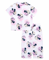 Minnie Mouse Toddler Girls Short Sleeve Button Down Sleep Shirt and Open Leg Pant, 2-Piece Pajama Set