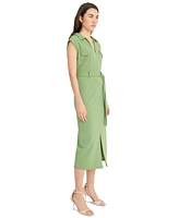 Donna Morgan Women's Belted Split-Neck Midi Dress