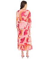 Donna Morgan Women's Floral-Print Belted Tiered Shirtdress