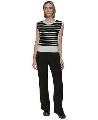 Karl Lagerfeld Paris Petite Striped Sleeveless Sweater