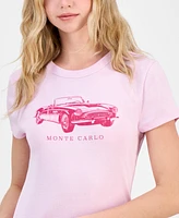 Pretty Rebellious Juniors' Monte Carlo Car Graphic-Print Tee