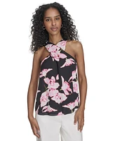 Calvin Klein Women's Floral-Print Crossover-Neck Top