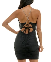 Crystal Doll Juniors' Rhinetone-Strap Lace-Up-Back Dress
