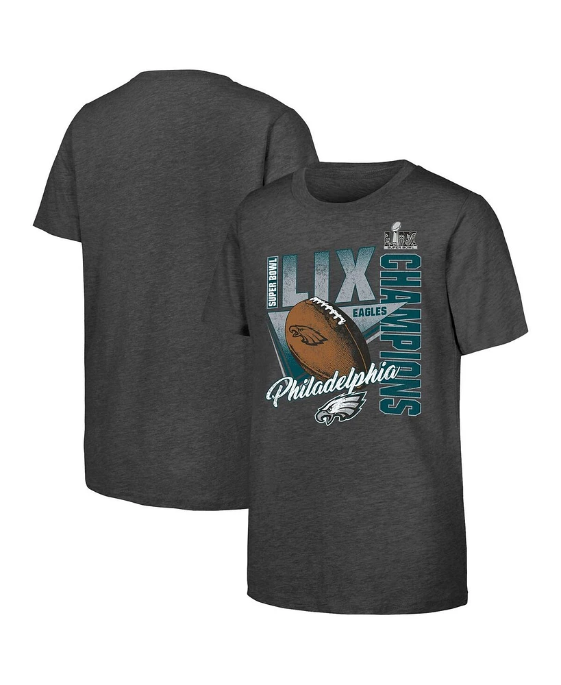 Fanatics Big Boys and Girls Heather Charcoal Philadelphia Eagles Super Bowl Lix Champions Own the Moment Tri-Blend T-Shirt