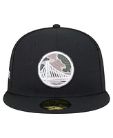 New Era Men's Black Golden State Warriors Camo Print Uv 59FIFTY Fitted Hat