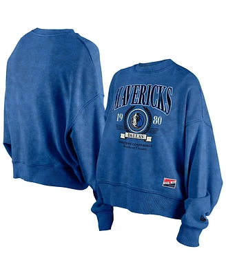 New Era Women's Blue Dallas Mavericks Hardwood Classics Enzyme Wash Oversized Boxy Pullover Sweatshirt