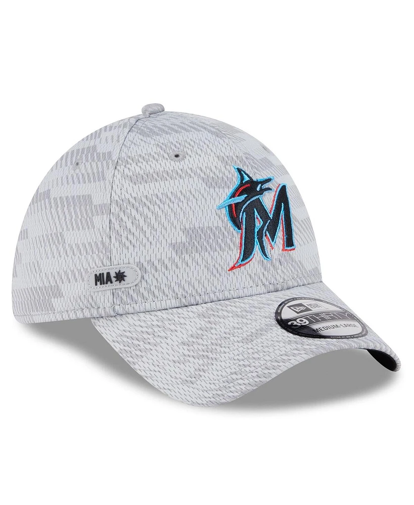 New Era Men's Gray Miami Marlins 2025 Mlb Clubhouse 39THIRTY Flex Hat