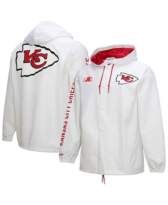 Mitchell & Ness Men's White Kansas City Chiefs Vintage Logo Coaches Full-Snap Hoodie Jacket