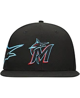 New Era Men's Black Miami Marlins Logo Strike 9FIFTY Snapback Hat