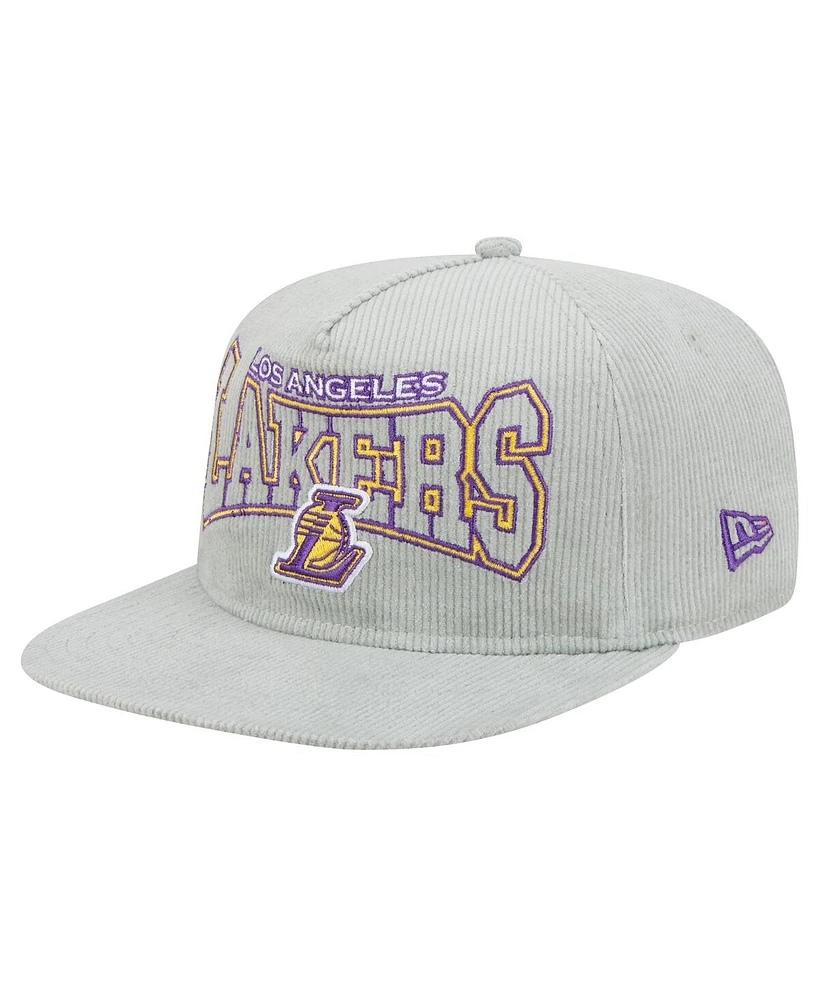 New Era Men's Gray Los Angeles Lakers Throwback Corduroy Golfer Snapback Hat