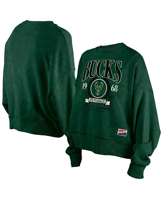 New Era Women's Hunter Green Milwaukee Bucks Hardwood Classics Enzyme Wash Oversized Boxy Pullover Sweatshirt