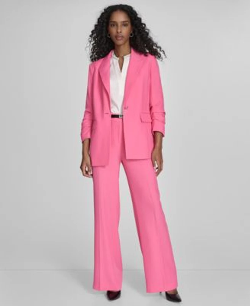 Calvin Klein Womens One Button Blazer Belted Wide Leg Pants