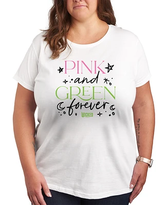 Hybrid Apparel Trendy Plus Wicked Pink and Green Graphic Crew Neck T-Shirt