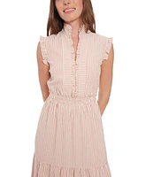 London Times Women's Striped Tiered Ruffle-Trim Maxi Dress