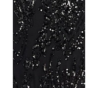 Crystal Doll Juniors' Sequined Lace-Up-Back Gown