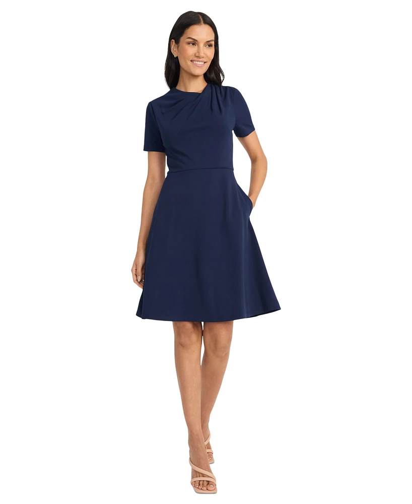 Maggy London Women's Solid Asymmetric-Neck Flared Dress
