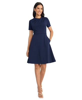 Maggy London Women's Solid Asymmetric-Neck Flared Dress