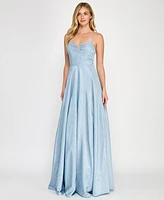Crystal Doll Juniors' Rhinestone-Strap Glitter Gown