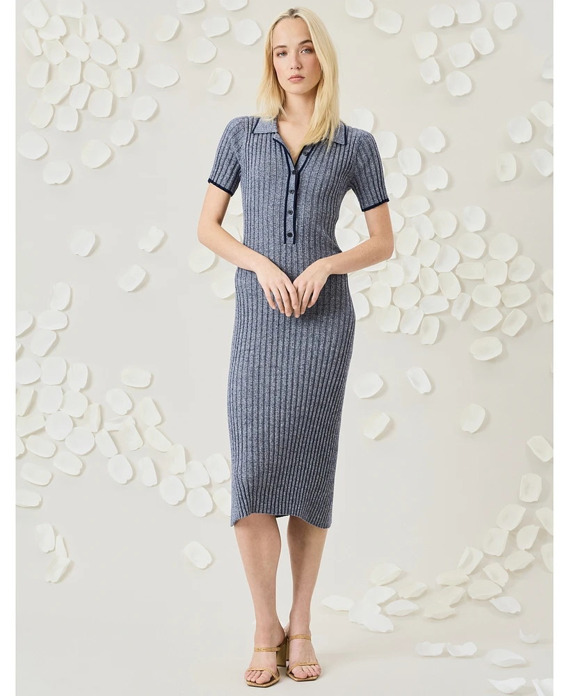 Luxely Women's Cotton Ribbed Button-Front Sweater Dress