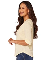 Democracy Petite 3/4-Sleeve Split Neckline Knit Top