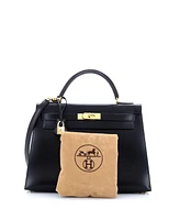 Pre-Owned Hermes Kelly 32 Handbag Black Box Calf with Gold Hardware