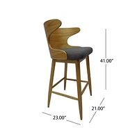 Set of 2 Mid-Century Modern Bar Stools, 41 Inch Bar Chairs with Solid RubberWood High-Back-The Pop Home