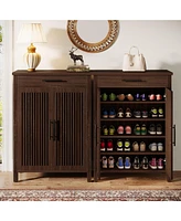 Tribesigns Shoe Cabinet, 5-Tier Shoe Storage Cabinet with Louvered Doors and Drawer, Freestanding Wooden Shoe Rack Organizer with Adjustable Shelves f