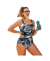 Swimsuits for All Plus Chlorine Resistant Spliced Tank One Piece Swimsuit