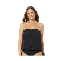 Swimsuits for All Plus Bandeau Blouson Tankini Top