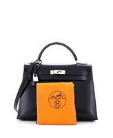 Pre-Owned Hermes Kelly 32 Handbag Black Box Calf with Palladium Hardware