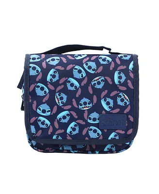 Disney Stitch Character Heads All-Over Print Blue 8.2" Folding Hanging Toiletry Kit