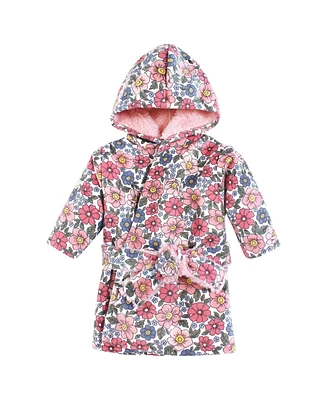 Hudson Baby Girls Mink with Faux Fur Lining Pool and Beach Robe Cover-ups, Pink Blue Pretty Floral, 6-12 Months